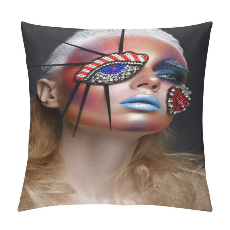 Personality  Beautiful Girl With Creative Make-up In Pop Art Style. Beauty Face. Pillow Covers