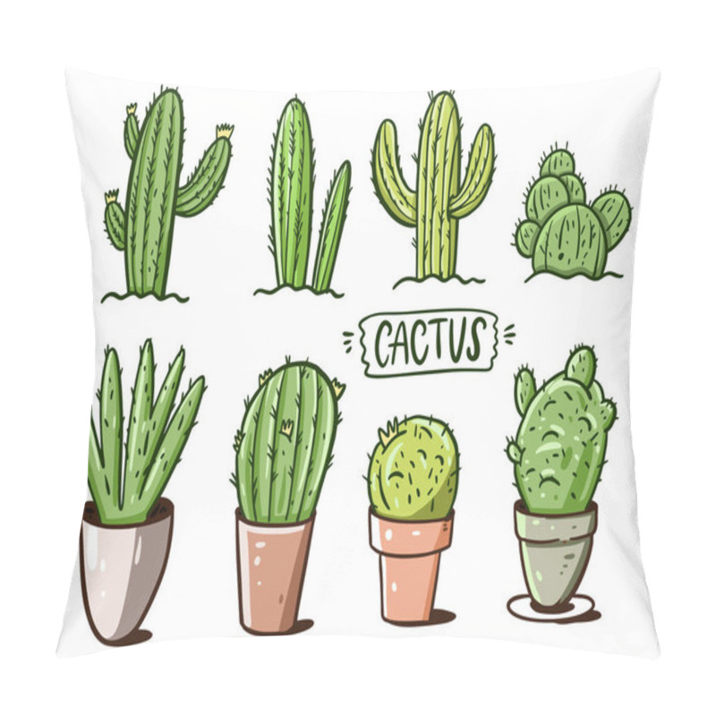 Personality  Different Cactus Set. Cartoon Style. Vector Illustration. Pillow Covers