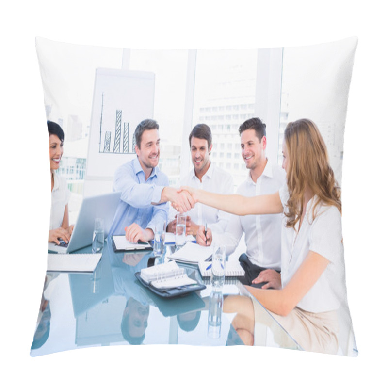 Personality  Executives Shaking Hands During A Business Meeting Pillow Covers