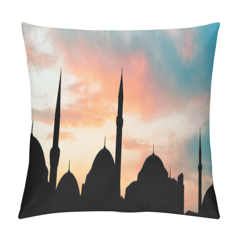 Personality  Silhouette Of Mosque During Sunset, Banner Design. Muslim Culture  Pillow Covers