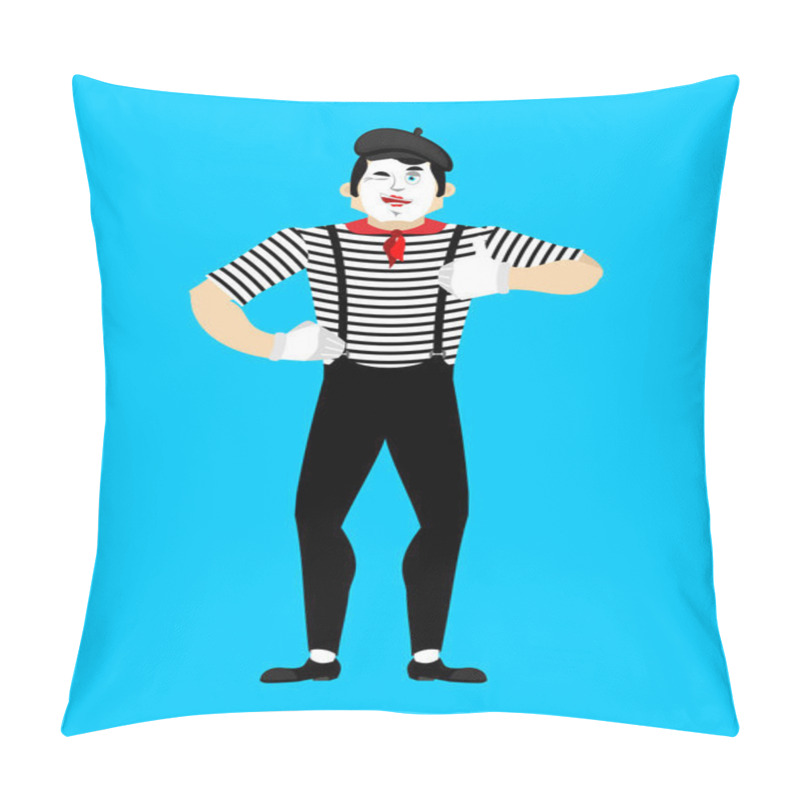 Personality  Mime Winks And Thumb Up. Happy Pantomime. Merry Mimic. Vector Il Pillow Covers