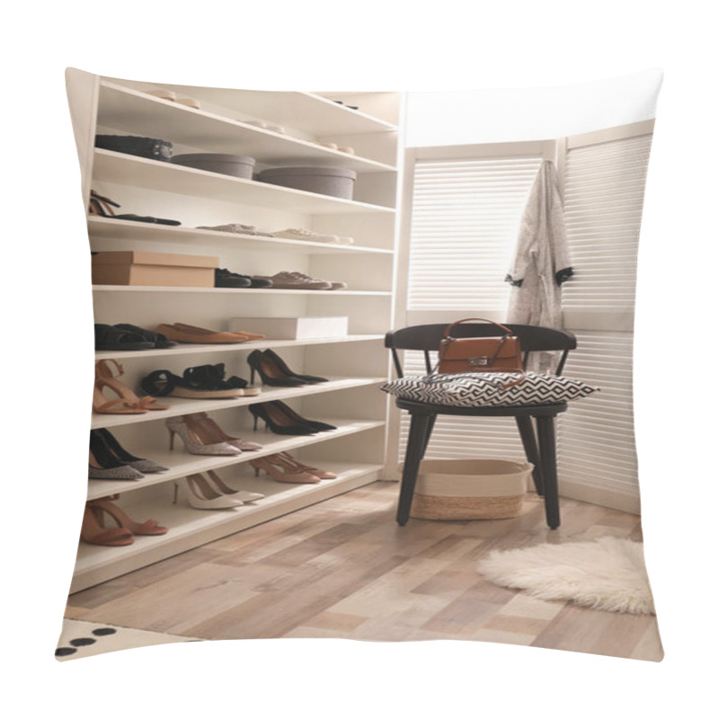 Personality  Dressing Room Interior With Storage Rack For Shoes And Accessories Pillow Covers