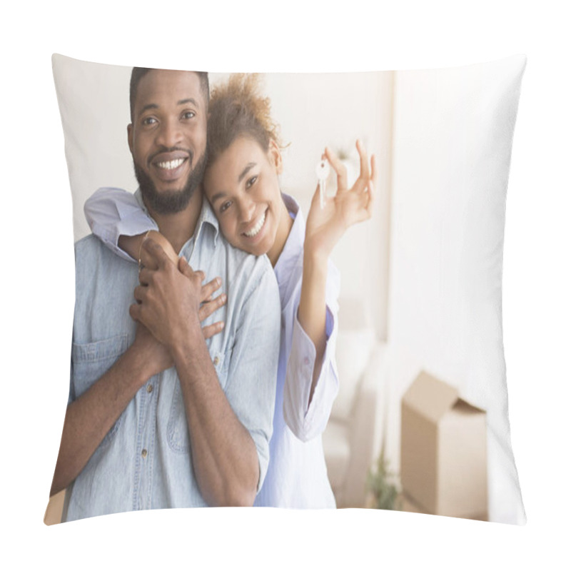 Personality  Couple Holding New Home Key Hugging Standing In Own House Pillow Covers