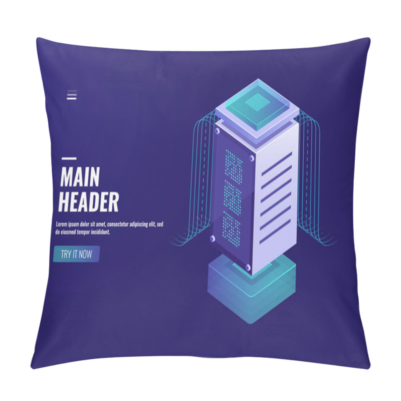 Personality  Isometric Data Processing Center, Ai Programming, Neron Wide, Datacenter And Database Icon, Server Room, Vector Neon Dark Pillow Covers