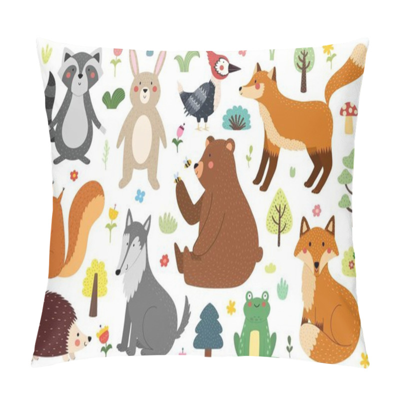 Personality  Cute Forest Animals Collection. Woodland Characters Set In Cartoon Style For Kids And Baby Design. Bear, Fox, Wolf, Raccoon And More. Great For Apparel, Stickers, Prints. Vector Illustration Pillow Covers