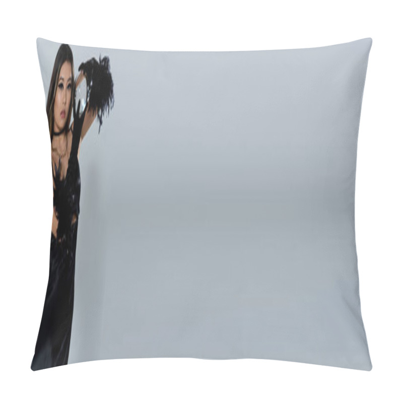 Personality  An Asian Woman In A Black Dress Holds A Crystal Ball In Her Gloved Hand. Pillow Covers