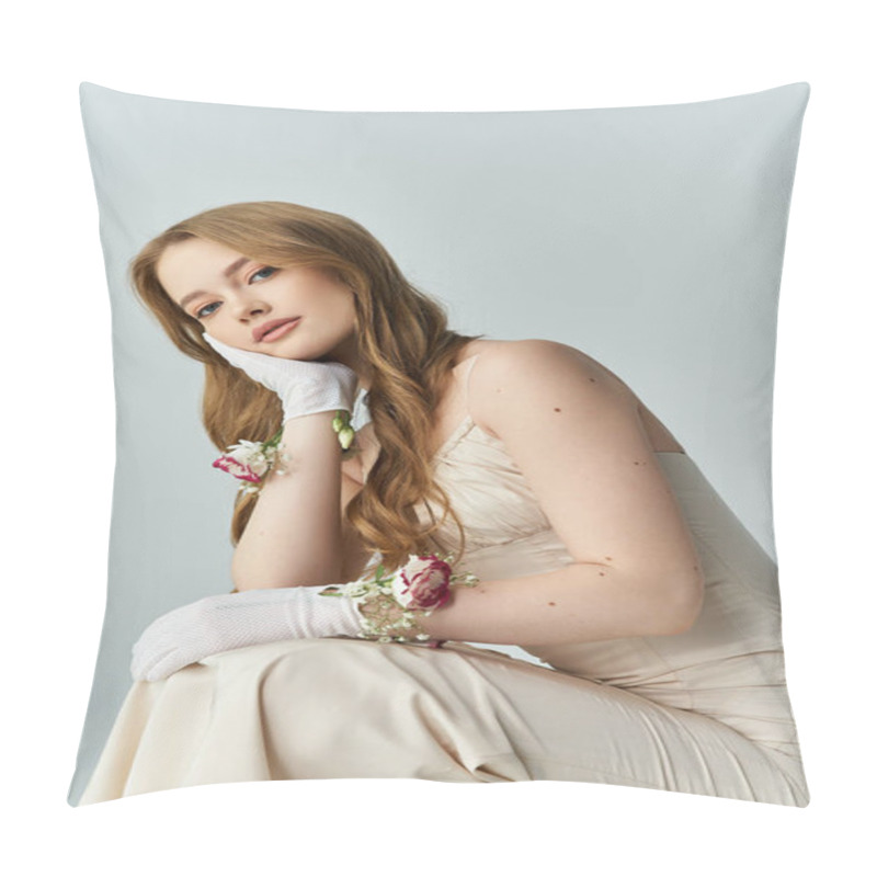 Personality  A Young Woman Gently Rests Her Head On Her Hand, Surrounded By Floral Beauty. Pillow Covers