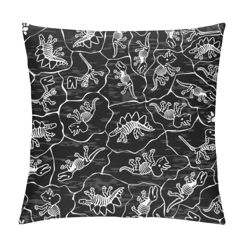 Personality  Dinosaur Skeleton On Camouflage Background. Vector Seamless Pattern With Dinosaurs. Black Background Dinosaur For Textile, Clothes And Wrapping Paper. Pillow Covers