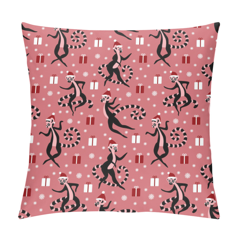 Personality  Cristmas Pattern With Lemurs On Pink Background Pillow Covers