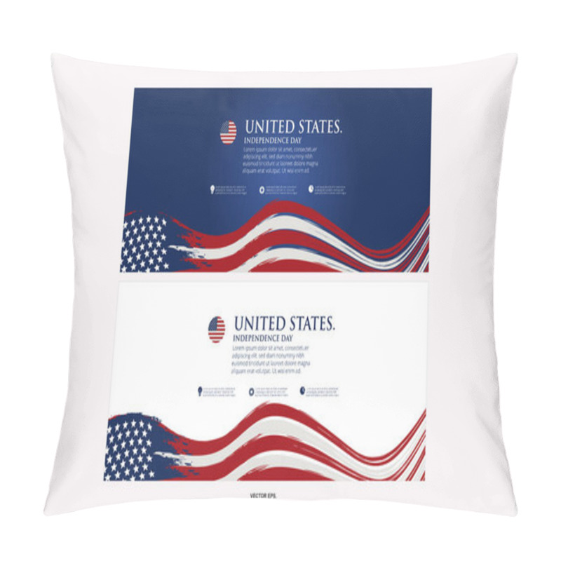 Personality  4th Of July Independence Day Poster, Banner, Flyer, Background, Template, With The Greeting, Usa Flag Waving Ribbon, Bunting Decoration, And American Famous Landmarks In The Background. Pillow Covers