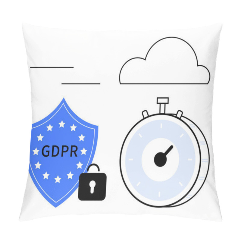 Personality  GDPR Shield With Lock, Stopwatch, And Cloud Emphasizes Data Protection, Security, Compliance, Time Sensitivity. Ideal For Privacy Laws, Cybersecurity, Legal Tech Audits Cloud Storage Business Pillow Covers