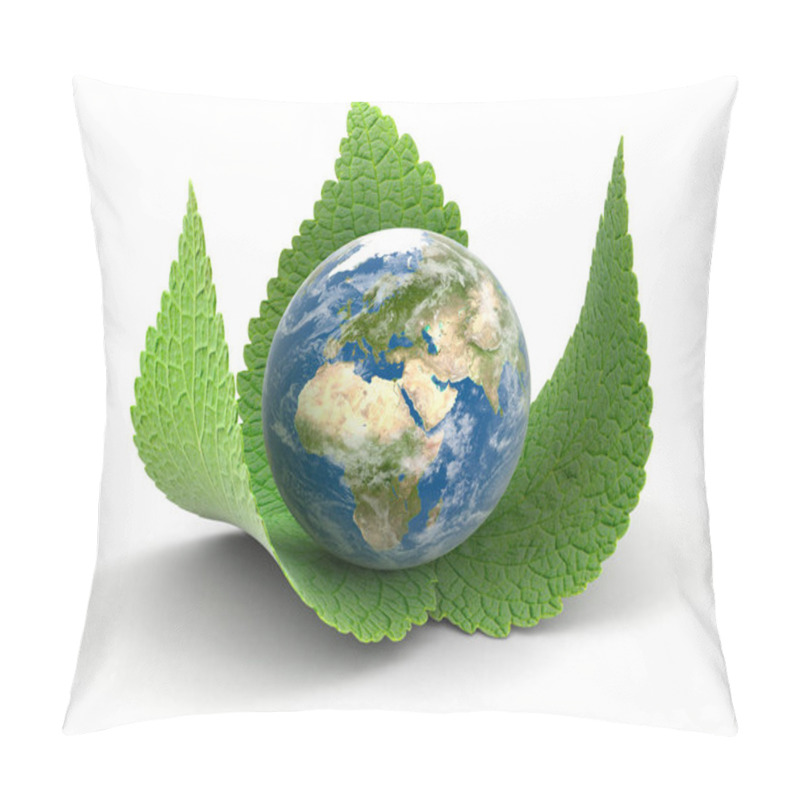 Personality  3d Globe On Leaves. Image With Clipping Path  Pillow Covers