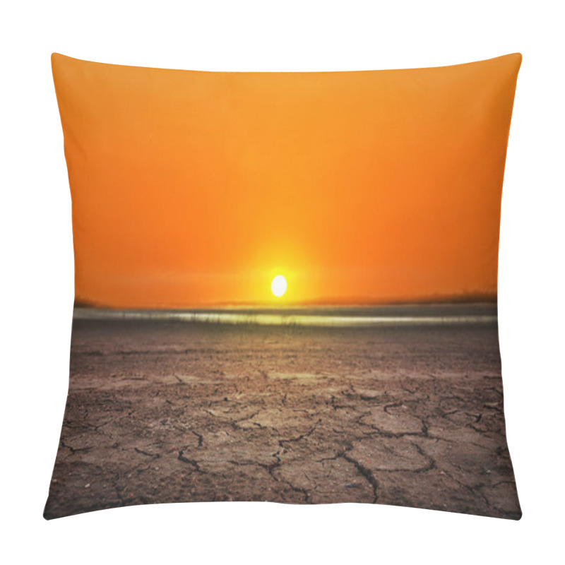 Personality  Golden Sunset At A Desert. Dry And Thirsty Soil. Pillow Covers