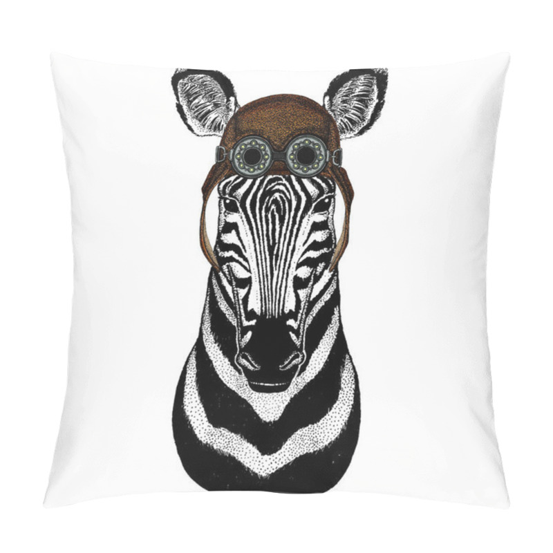 Personality  Zebra Portrait. Head Of Wild Animal. Aviator Flying Leather Helmet With Googles. Pillow Covers