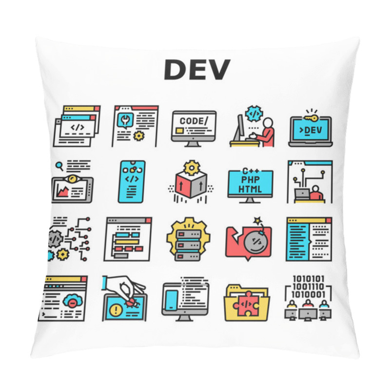 Personality  Dev Code Occupation Collection Icons Set Vector Pillow Covers