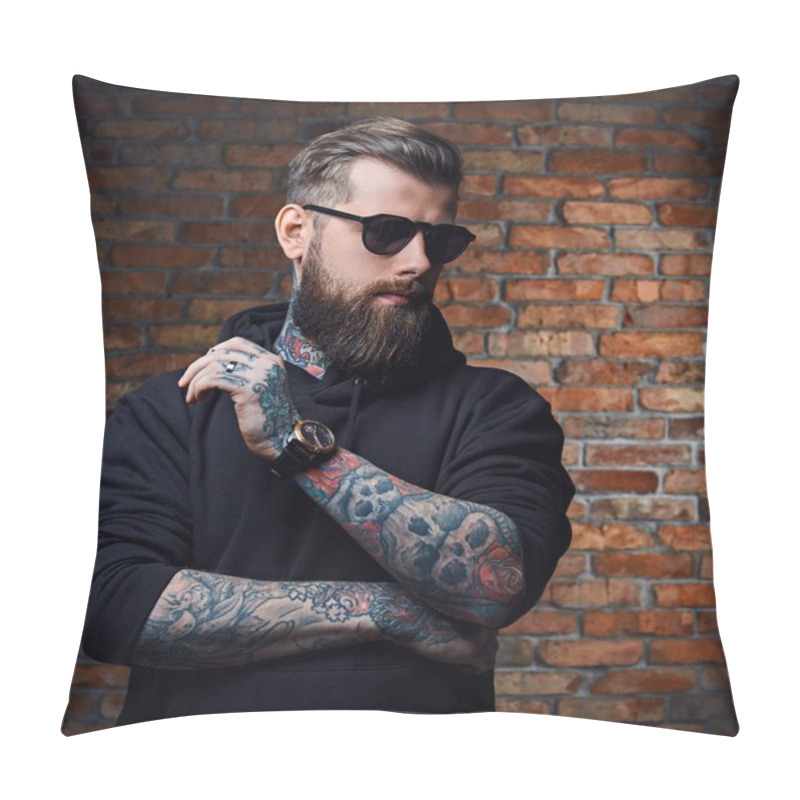 Personality  Modern Bearded Hipster Male With Tattoos Pillow Covers