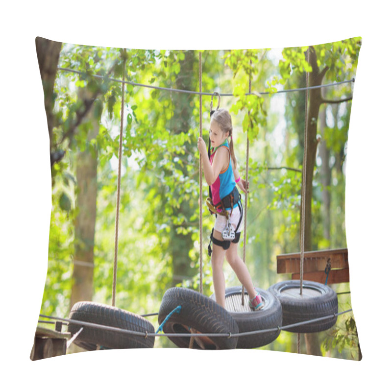 Personality  Child In Adventure Park. Kids Climbing Rope Trail. Pillow Covers