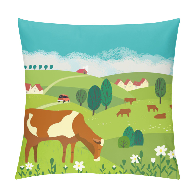 Personality  Cow On Meadow Pillow Covers