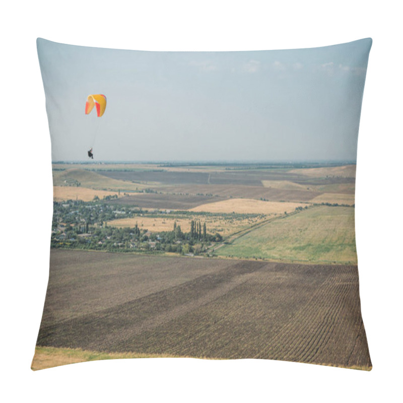 Personality  Parachute In The Sky Over Field In Hillside Area Of Crimea, Ukraine, May 2013 Pillow Covers