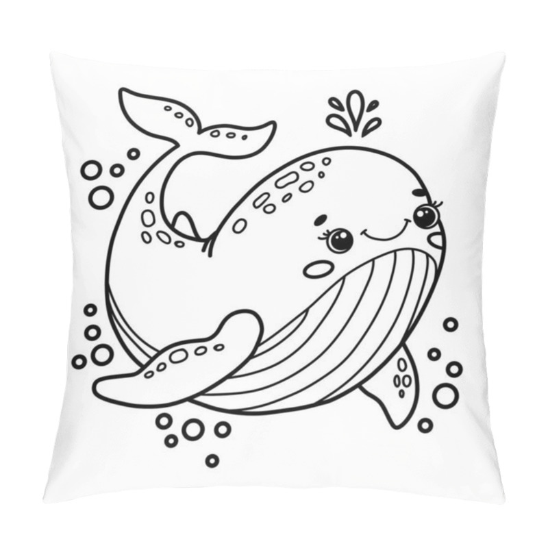 Personality  Vector Illustration Of Adorable Smiling Whale With Expressive Eyes And Playful Bubbles. Perfect For Childrens Coloring Books, Educational Materials, Or Creative Projects.  Pillow Covers