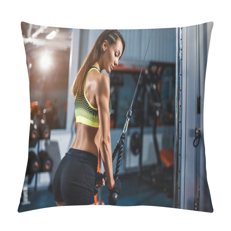 Personality  Fit Woman Workout Triceps Lifting Weights In Gym Pillow Covers