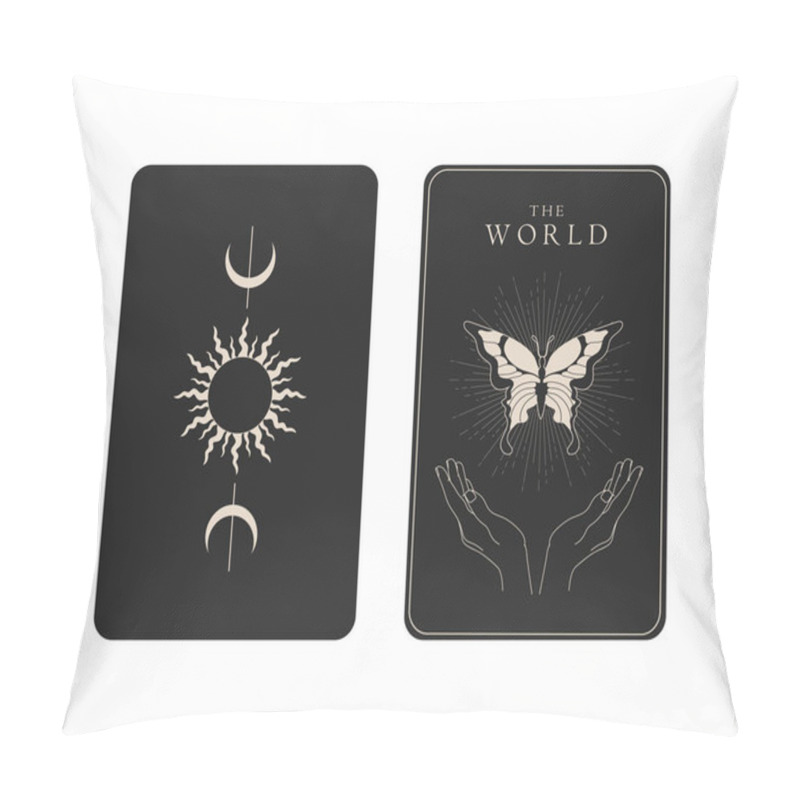 Personality  Tarot Card With Reverse Side. The World Major Arcana Symbol. Tarot Symbolism. Mystery, Astrology, Esoteric. Vector Illustration Pillow Covers