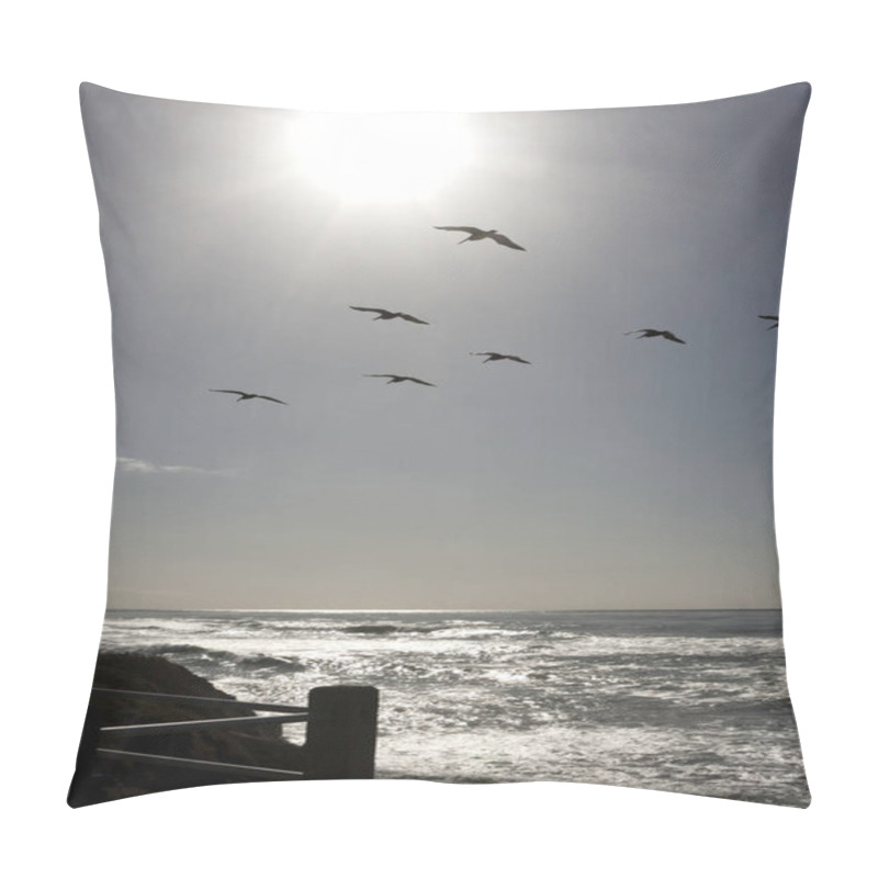 Personality  Sun Shining On Pacific Ocean With Seagulls Flying Overhead Pillow Covers