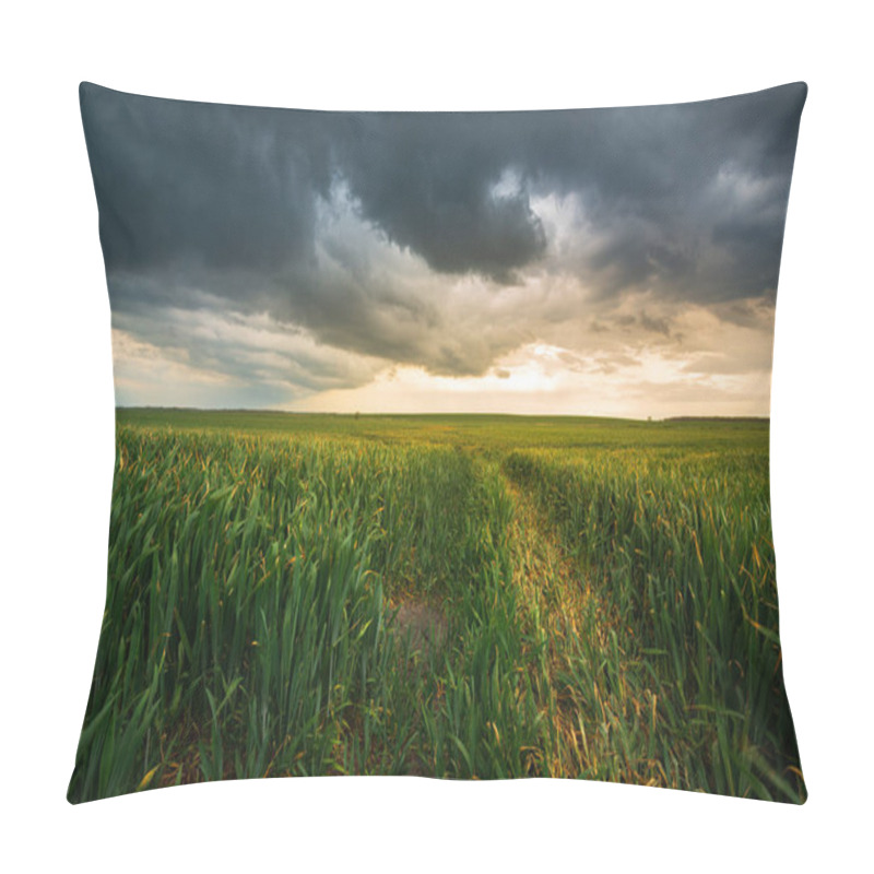 Personality  Storm Clouds , Dramatic Dark Sky Over The Rural Field Landscape Pillow Covers