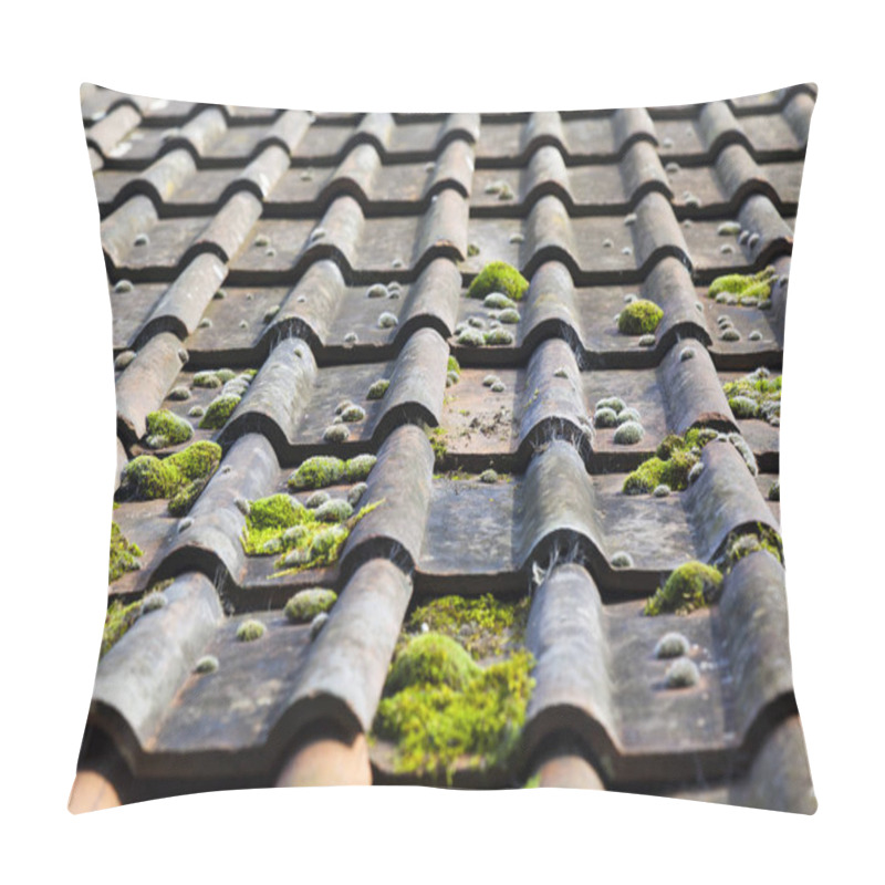 Personality  Close-up Of Moss Covered Roof Tiles On A Barn. Pillow Covers