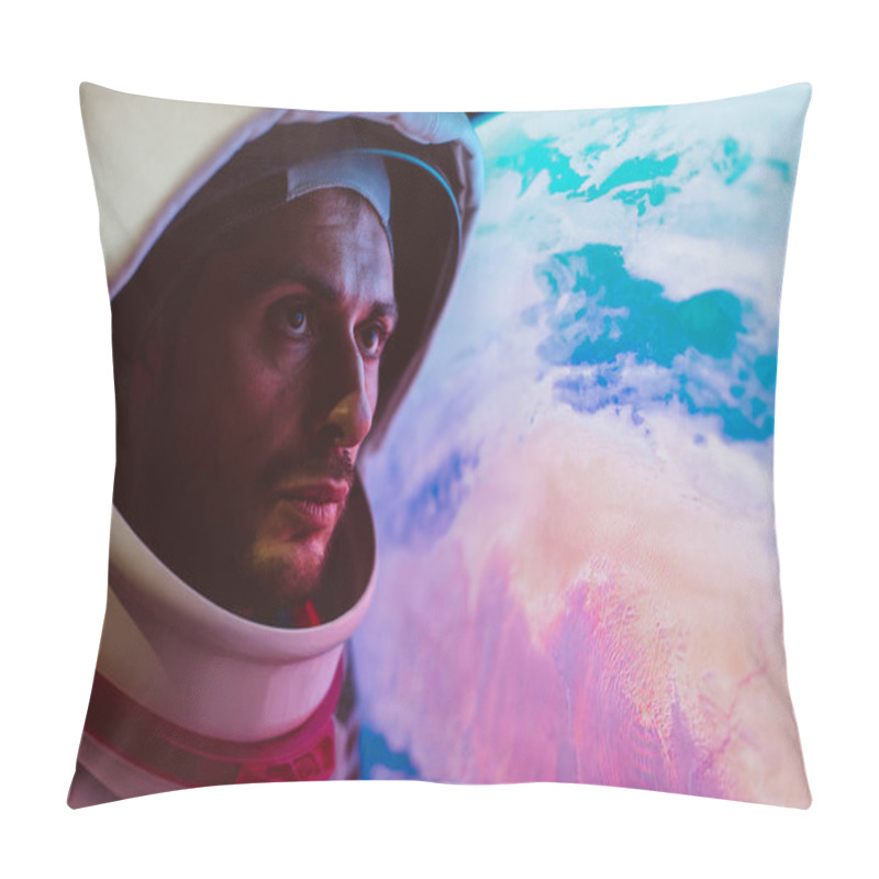 Personality  Astronaut Looking Planet Earth From The Window Of His Capsule. C Pillow Covers