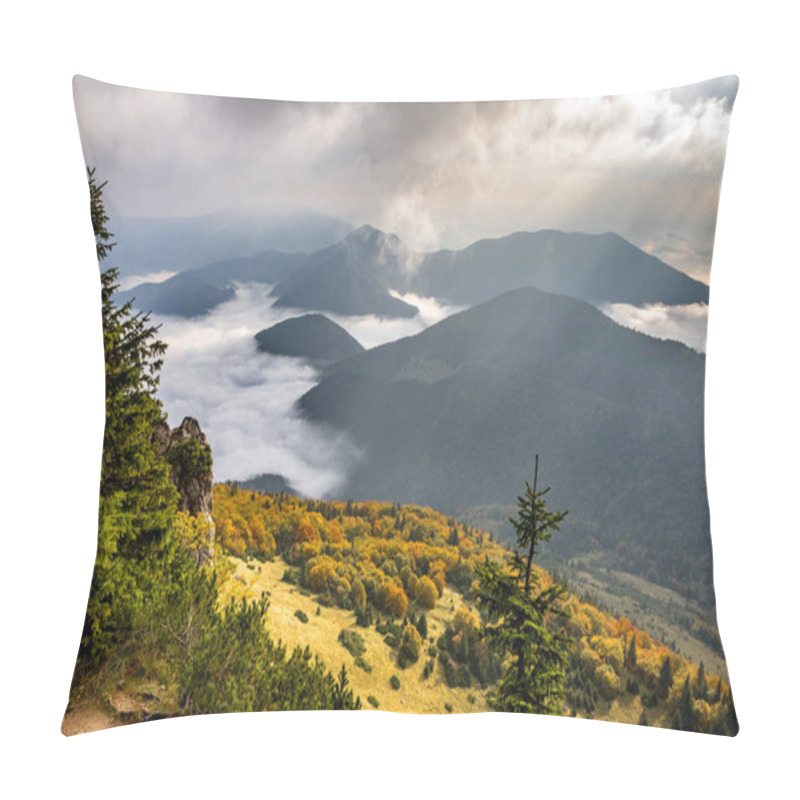 Personality  Beautiful Morning Mountain Landscape With Low Clouds In Valley Pillow Covers