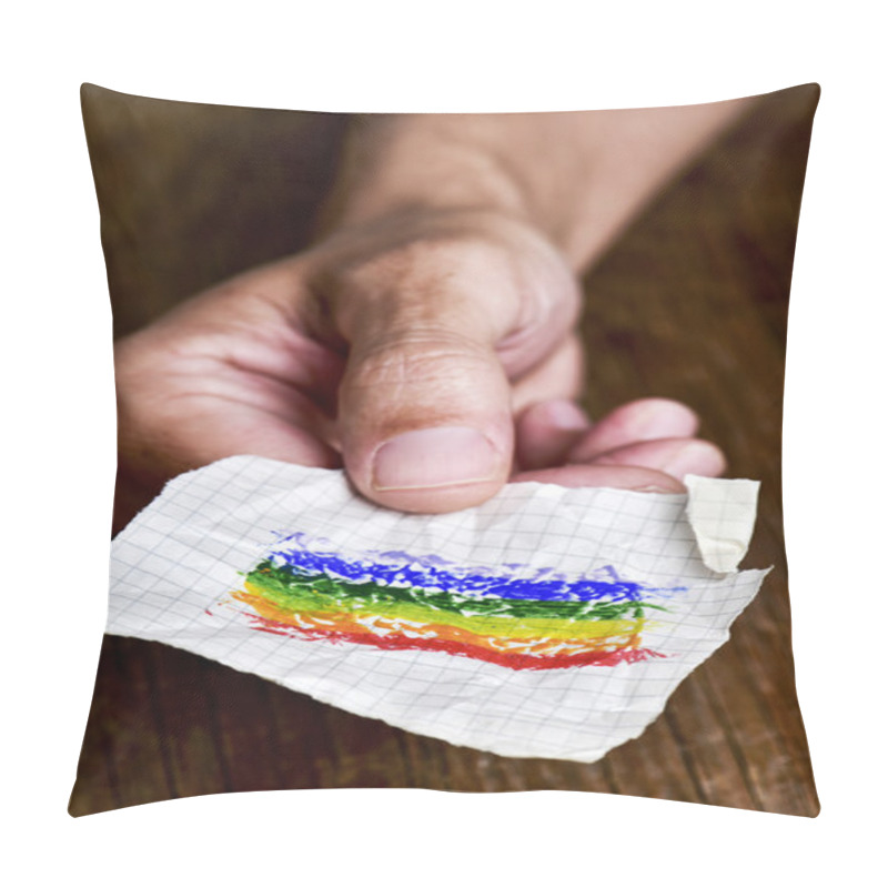 Personality  Man With A Piece Of Paper With A Rainbow Flag Pillow Covers