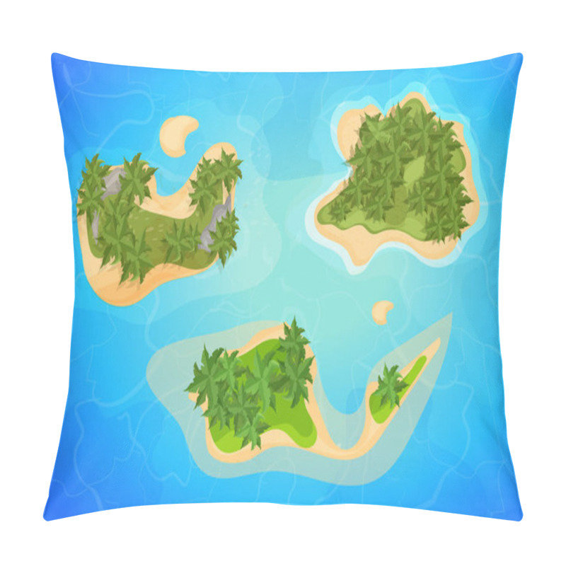 Personality  Tropical Island Top View, Resort With Palm Trees, Sand And Waves In Cartoon Style Isolated On White Background. Summer Aerial, Landscape. Pillow Covers