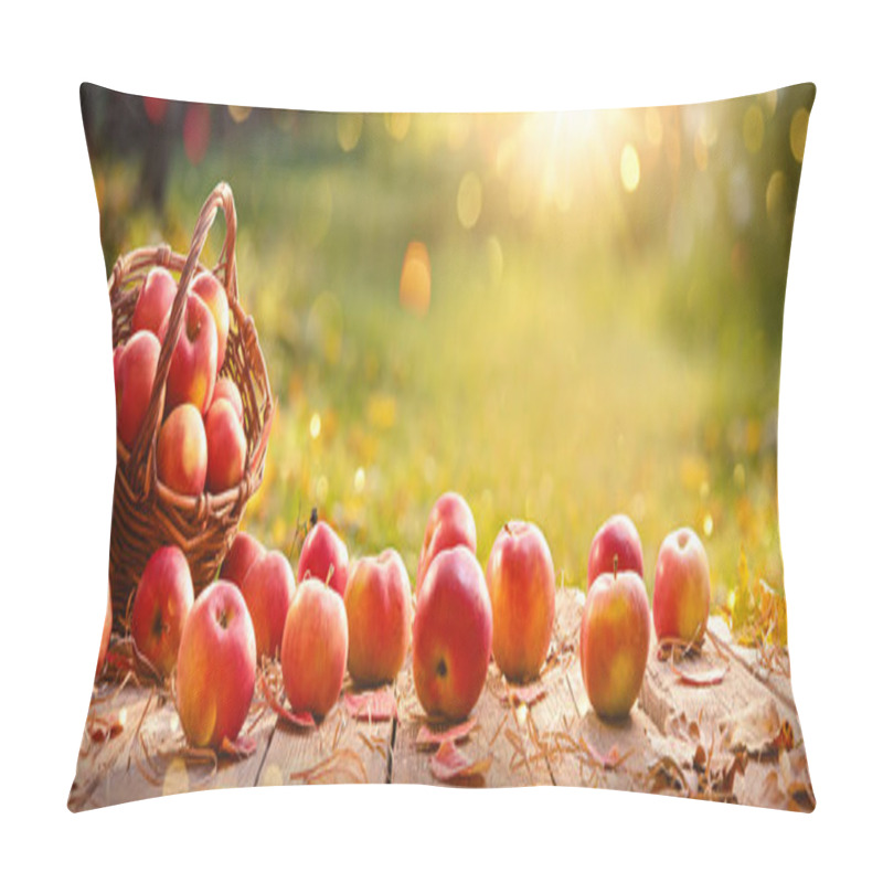 Personality  Apples In A Basket Outdoor. Sunny Background Pillow Covers