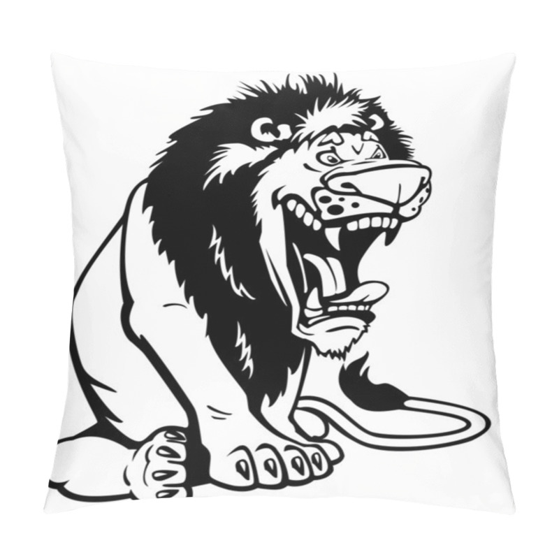 Personality  Sitting Cartoon Lion Black And White Pillow Covers