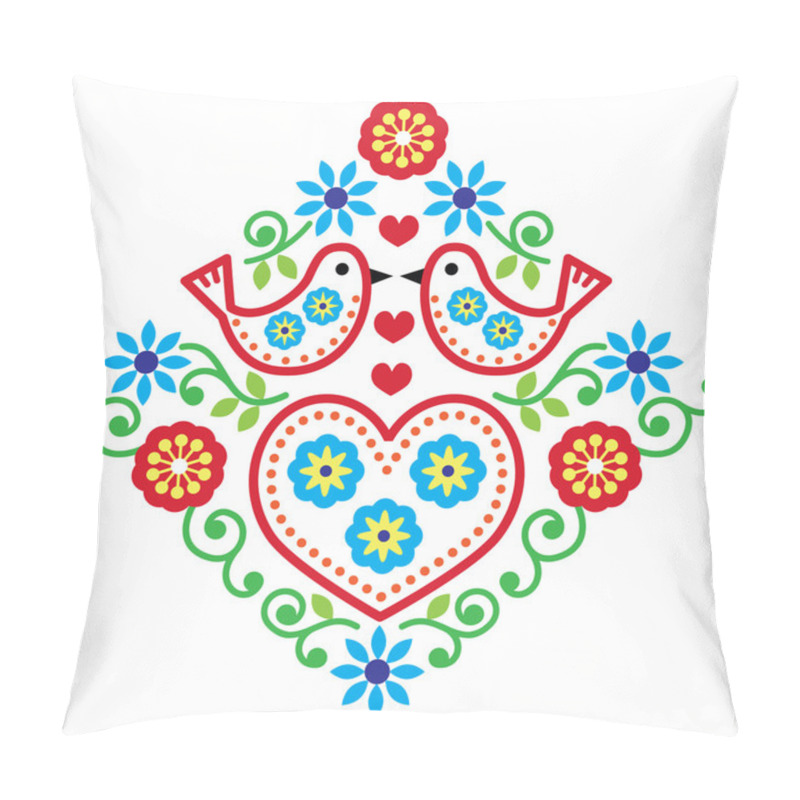 Personality  Folk Art Floral Vector Pattern With Birds Pillow Covers