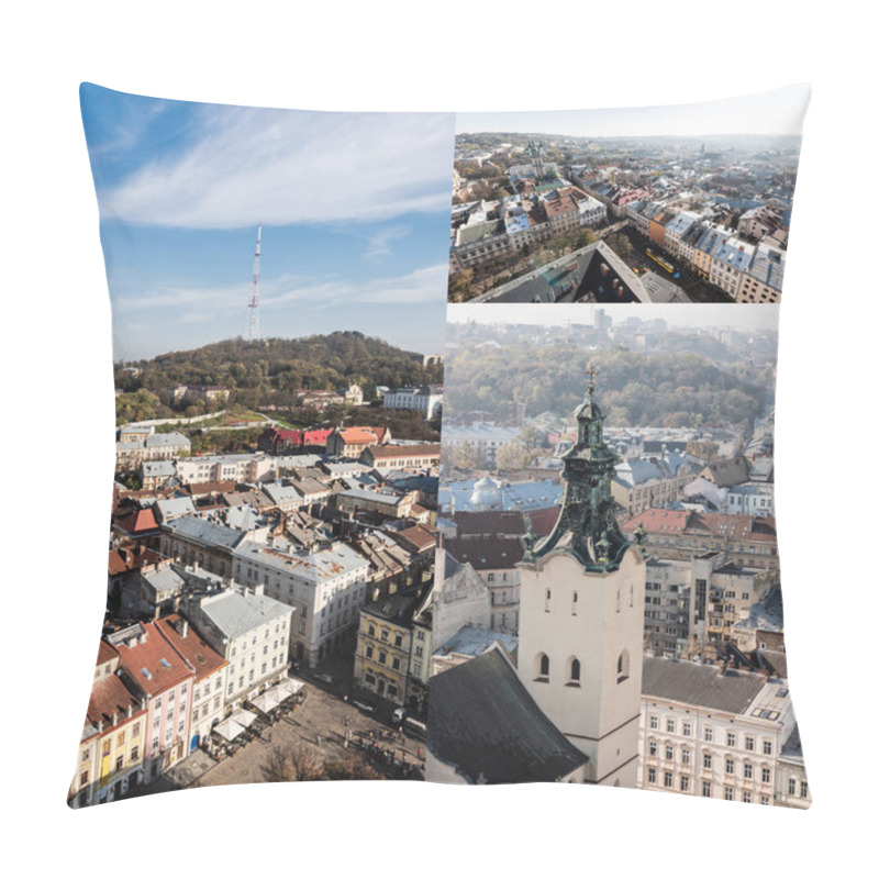 Personality  Collage Of Carmelite Church, Market Square And Castle Hill Against Blue Sky Pillow Covers