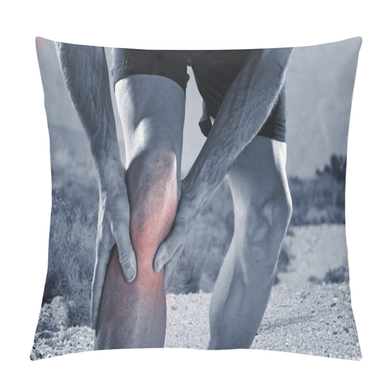 Personality  Young Sport Man With Athletic Legs Holding Knee In Pain Suffering Muscle Injury Running  Pillow Covers