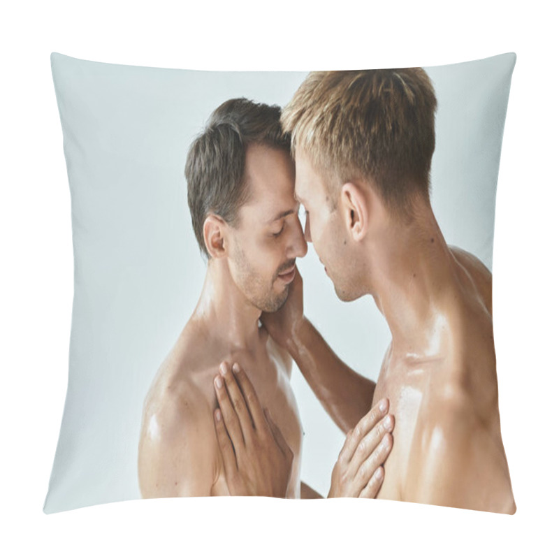 Personality  A Young Gay Couple Shares A Loving Gaze, Filled With Tenderness And Connection. Pillow Covers