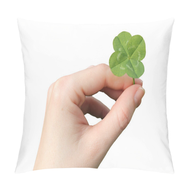 Personality  Hand With A Four-leaf Clover Isolated Pillow Covers