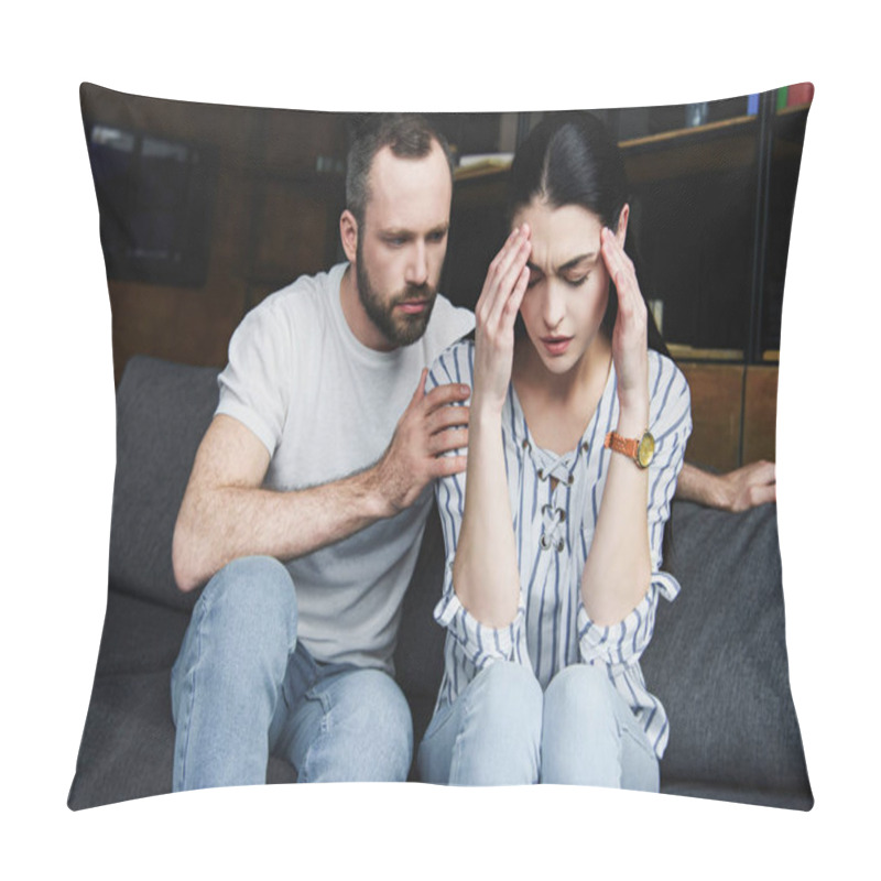 Personality  Husband Asking Forgiveness From Wife After Quarrel At Home Pillow Covers