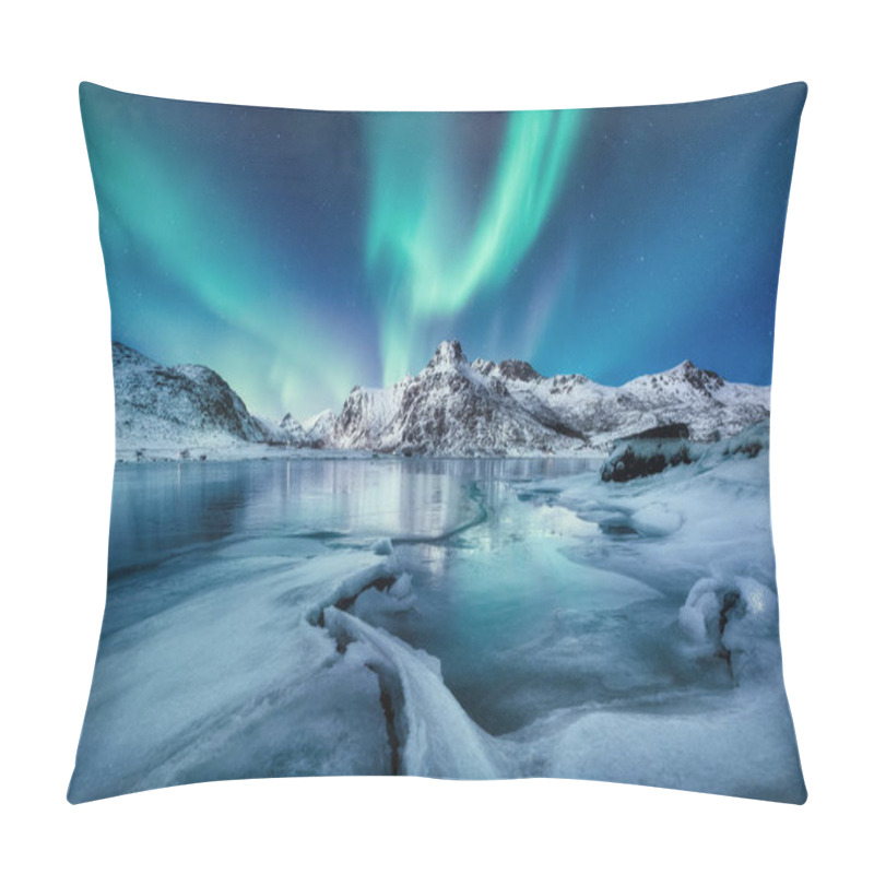 Personality  Aurora Borealis, Lofoten Islands, Norway. Mountains And Frozen Ocean. Winter Landscape In The Night Time. Northen Light - Image Pillow Covers