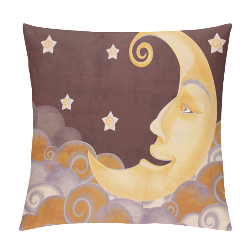 Personality  Retro Style Half Moon, Clouds And Stars Illustration Pillow Covers