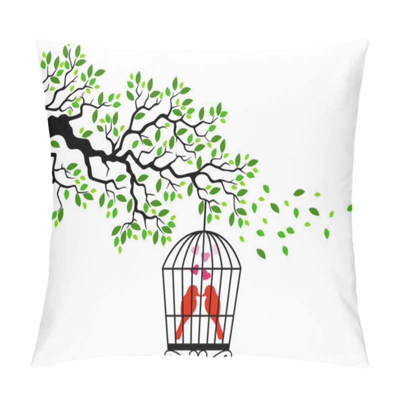 Personality  Tree Silhouette With Birds In A Cage Pillow Covers