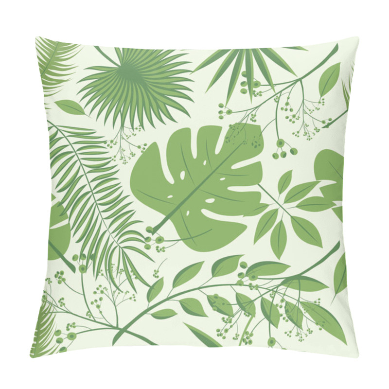 Personality  Exotic Leaves, Rainforest. Seamless Realistic Tropic Leaf Pattern. Palm Leaf, Banana Leaf, Hibiscus, Plumeria Flowers. Jungle Trees.Botanical Floral Illustration. Set Of Vector Trendy Illustrations. Pillow Covers