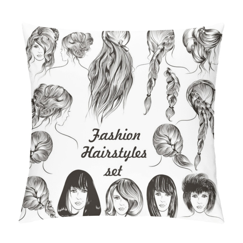 Personality  Fashion Illustration Different Female Hairstyles Set In Engraved Pillow Covers