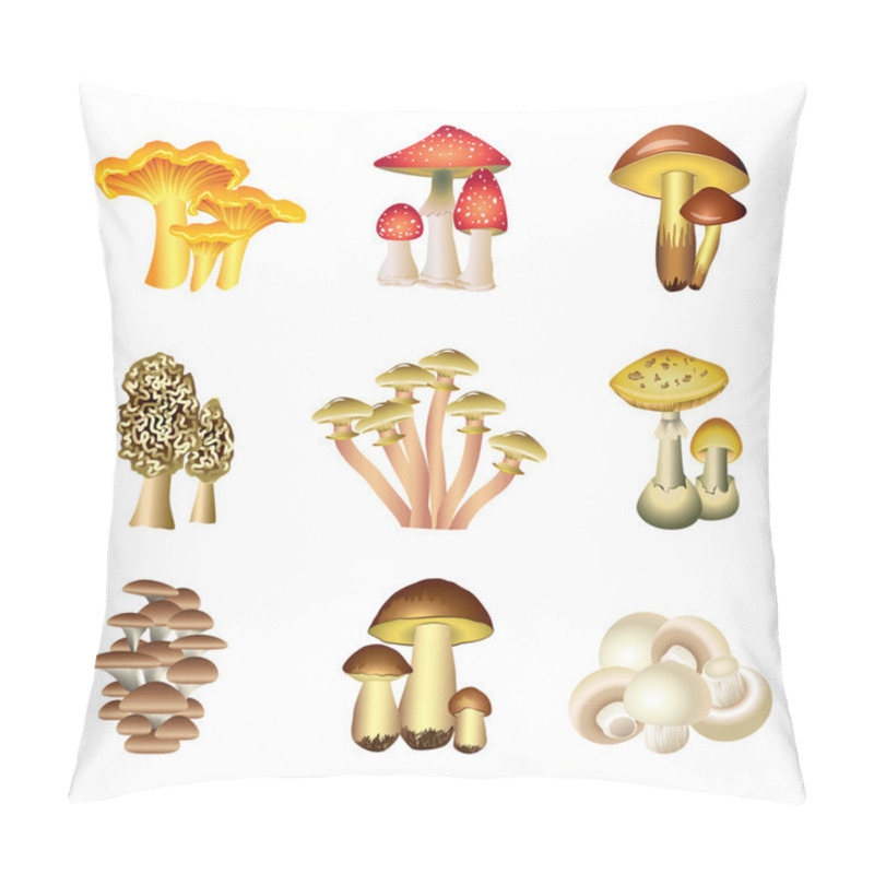 Personality  Mushrooms Isolated On White Vector Set Pillow Covers