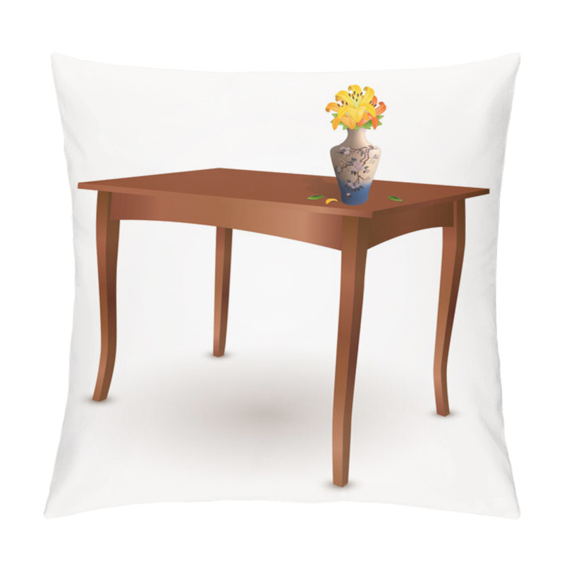 Personality  Wooden Table With Vase Of Flowers Pillow Covers