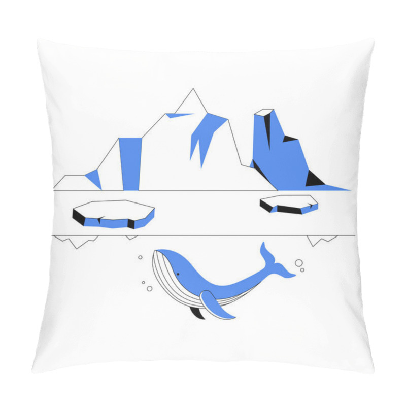 Personality  A Whale Swimming Under An Arctic Iceberg, Representing Marine Life, Ocean Exploration, And Environmental Conservation, Designed As A Flat Vector Illustration. Pillow Covers