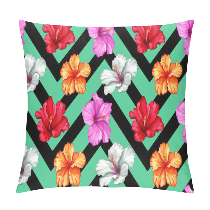 Personality  Vector Tropical Leaves Hibiscus Seamless Pattern Pillow Covers